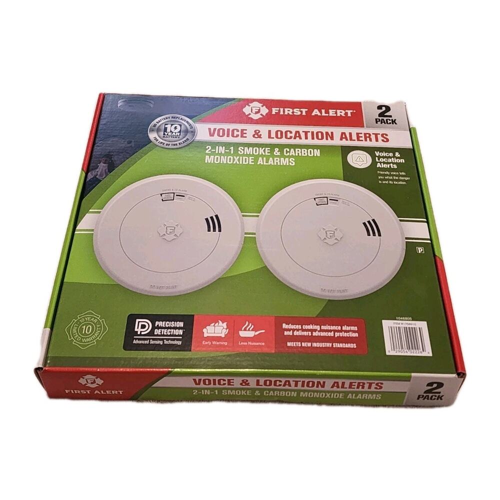 NEW First Alert 2-in-1 Smoke & Carbon Monoxide Alarms with Voice Alerts 2 Pack